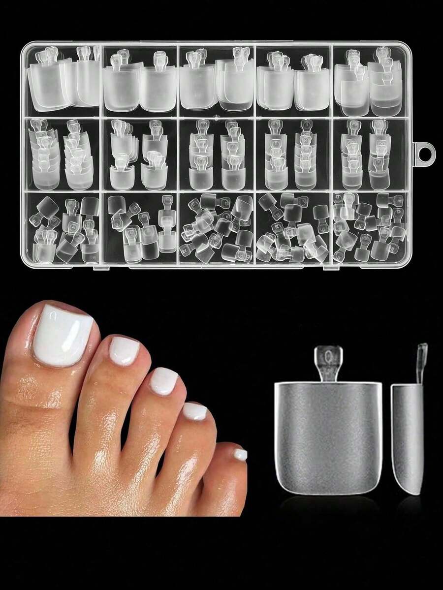 Square Toe Nail Stickers, Full Coverage Press-On Acrylic Fake Toe Nail Extensions, Suitable For DIY Nail Salon, Can Be Used As Mother's Day Gift - Clear - View 1