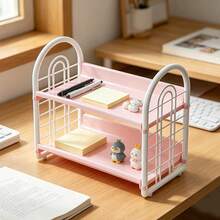 1pc Double Layer Minimalist Desktop Storage Rack Plastic Material Bedroom Cosmetics Organizer Compact Dorm Desk Shelf Multi-Purpose Storage Solution Home Office Decor Bedside Table Organizer Small Space Organization - Multicolor - View 2