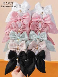 6/1pc Girls Multi-Color Fabric Bow Swallowtail Hair Clips With Rhinestone Embellishment Alligator Hair Clip Hair Accessories With Rhinestone And Pearl Pendant Hair Clips For Back Of Head Daily Use - Multicolor - View 8