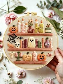 Halloween Decorations Embroidery Kit,DIY Handmade Embroidery Set, Suitable For Adult Beginners, Home Decor Gift, Women's Sewing Gift, Includes User Manual, Printed Pattern Fabric, Embroidery Hoop, Needles And Thread,20 X 20cm/7.9 X 7.9in - Multicolor - View 4