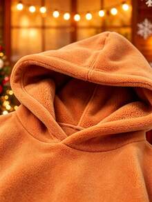 ARUNOW Men's Solid Color Polar Fleece Hooded Sweatshirt, Large Kangaroo Pocket Pullover, Casual Street Style Loose Fit Hooded Top, Suitable For Daily Commute And Weekend Outdoor - Orange - View 8