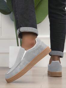 Men's Slip-On Casual Loafers, Solid Color Minimalist Design, Flat Sole, Suitable For Daily Wear, Commuting, All-Season - Light Grey - View 4