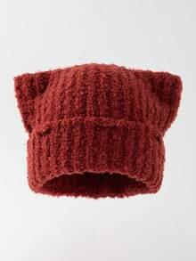 1pc Men's Cute Distressed Cat Ear Pom Pom Thick Knit Beanie Hat, Warm Knitted Cap For Autumn/Winter Daily Wear And Travel - A - View 11