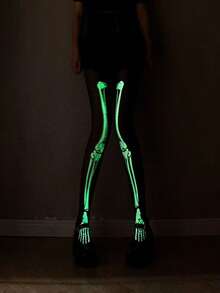 Halloween Multiple Styles Glow-In-The-Dark Polka Dot Skeleton Leggings, Glow-In-The-Dark Black Tights, Halloween Party Cosplay Full Leg Stockings - Black - View 1