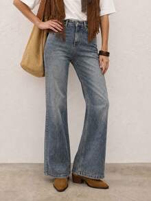 Celana Jeans Wanita Kasual Elegan Denim Cuci Potongan Pendek Lurus dengan Efek Sobek, Sedikit Elastis - Biru - View 7