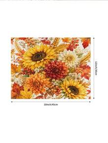 Thanksgiving Autumn Table Runner, Sunflower Dahlia Daisy Floral Pattern, Rustic Country Style, Autumn Harvest Table Decor, Maple Leaf Wheat Berry Print, Linen Texture Tablecloth, Dining Room Kitchen Home Decor - Multicolor - View 6