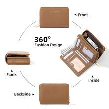 Women's Bi-Fold PU Leather Zipper Wallet With Card Slots, ID Window And Coin Pocket, Classic Modern Large Capacity, Suitable For Daily Commute, Birthday Gift - Multicolor - View 6