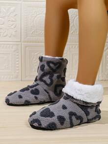 Warm Jacquard Heart Pattern Women's House Slippers, Lightweight Soft Sole Indoor Women's Slippers Boots - Grey - View 3