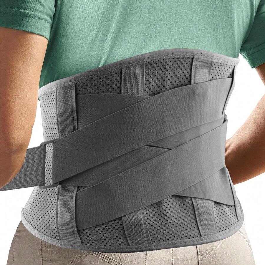 1 Pc Breathable Mesh Lumbar Support Belt, Adjustable Double Pull Back Brace, Unisex Waist Protector For Fitness Workout & Daily Use - Black - View 1