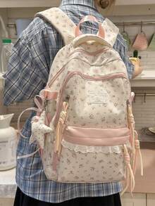 多隔層大學風碎花尼龍女款後背包，可容納15.6吋筆電的筆電包，多口袋輕量學生書包，大容量旅行通勤日用包，適合學生、護理師、教師、商務人士，適用於旅行、度假、出差、日常通勤、購物、辦公、約會、登山、訓練、工作，生日禮物、節日禮物 - 彩色 - 查看 6