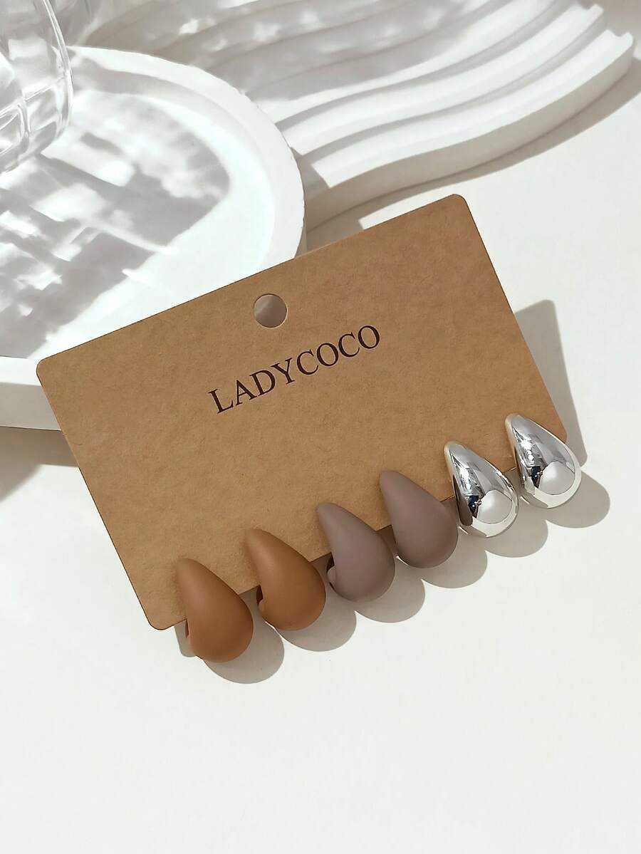 LADYCOCO 3對時尚可愛多色水滴彎鉤耳環套組,適合女性日常配戴 - 彩色 - 查看 1