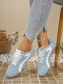 Women Casual Sneakers, Lace Up, Rounded Toe, Low Profile - Blue - View 3