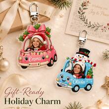 Custom Keychain Christmas Car Photo Charm, Festive Holiday Bag Charm, Personalized Keychain With Name, Whimsical Xmas Car Ornament, Customized Photo Gift For Family & Friends, Customizable Picture Christmas Bag Accessory, Stocking Stuffer Gift - Style a - View 5