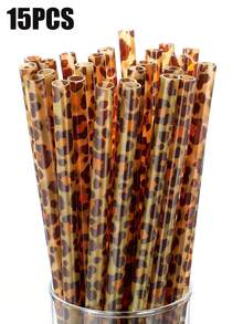 10/20pcs Reusable Leopard Print Plastic Straws With 1/2pcs Cleaning Brush, Suitable For Women's Water Cups, Fit For Birthday Party Drinking - Multicolor - View 23