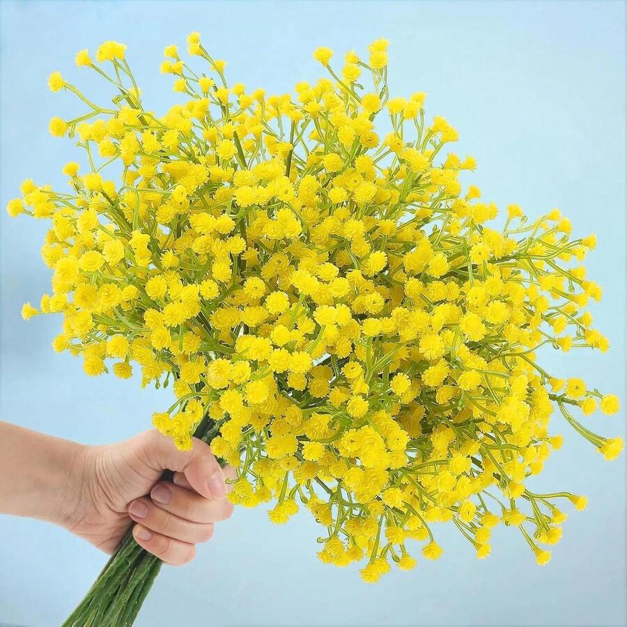 Babys Breath Artificial Flowers Bulk, 15Pcs, Yellow - Yellow - View 1