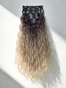 16pcs Ombre Clip-In Hair Extensions, 22 Inches Long, Curly Synthetic Full Head Hair Pieces, 7pcs Set For Women - Ombre - View 3