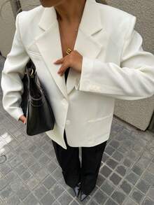 Women's Regular Fit White Textured Waffle Fabric Blazer, Ideal For Creating Sophisticated And Elegant Looks For Commuting, Casual, Dating, Parties, Outings And Holiday Celebrations - Apricot - View 2