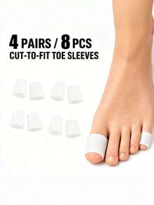 4 Pairs Soft Comfortable Small Toe Caps Elastic Rubber Wearable Foot Protective Pads Suitable For Sports Shoes Boots - White - View 1