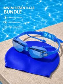 Adult Large Frame Swimming Goggles - Anti-Fog, Waterproof, 180° Wide Angle Unisex Swimming Goggles, Suitable For Pool And Open Water - Blue - View 6