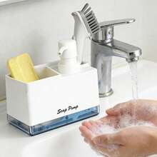 Kitchen Dish Soap And Hand Soap Set With Sponge Holder And Towel Rack, 4-In-1 Kitchen Sink Countertop Soap Dispenser, Practical Kitchen And Bathroom Gadget - Multicolor - View 6