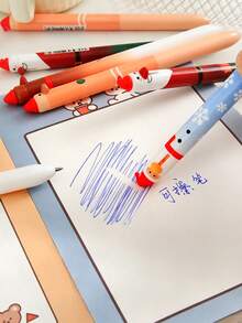 12/4pcs Cartoon Theme Christmas Erasable Press-Type Gel Pens, Student Stationery, 0.5mm Blue Ink, Retractable Ballpoint Pens, Practice & Exam Pens, Christmas Gift, Suitable For Writing Christmas Cards - Christmas Erasable Pen - View 4
