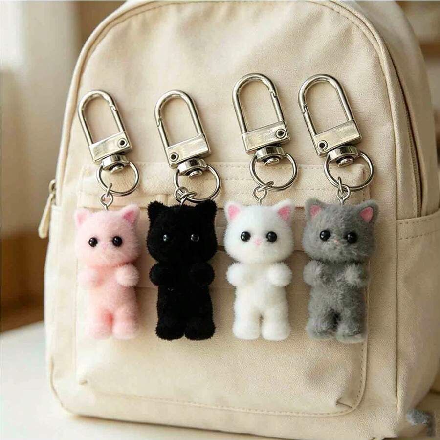 1/2/4/6/8Pcs Flocked Cat Keychains, Optional Set Combinations, Resin Kitten Doll Pendants With Metal Swivel Carabiners, Fit For Backpacks, Handbags & Desk Ornaments, All‑Season Accessories, Premium Gifts For Christmas, Easter And Birthdays
