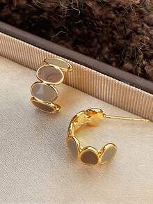 1 Pair Minimalist Elegant French Vintage Niche Design C-Shaped Enamel Stud Earrings, Suitable For Women's Daily, Holiday And Commute Wear - Gold - View 5