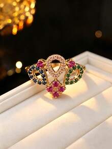 1pc Women's Royal Crown Style Cubic Zirconia Inlaid Ring, Luxury Hollow Design, Party Gathering Atmosphere Accessory, Stackable Finger Ring - Ring - View 19