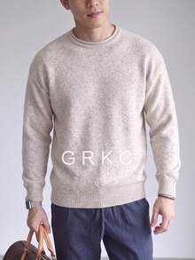 Autumn Back To School Men's Loose Fit Solid Color Minimalist Unisex Round Neck Pullover Long Sleeve Knit Sweater Top - Grey - View 3