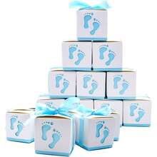 5pcs 2.36*2.36*2.36 Inch Hollow Ribbon Decor Paper Candy Boxes, Baby Birthday Boxes, European Cute Style Pink Blue Multicolor Square Gift Boxes, Stroller Footprint Carved Design, Suitable For Birthday Party Baby Shower, Can Store Candy Cookies Macarons Chocolate Packaging Boxes - Multicolor - View 8