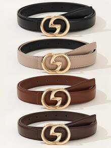 4pcs Alloy Buckle Decor Women's Belts, Daily Casual Versatile Beveled Edge Craftsmanship Belts - A - View 1
