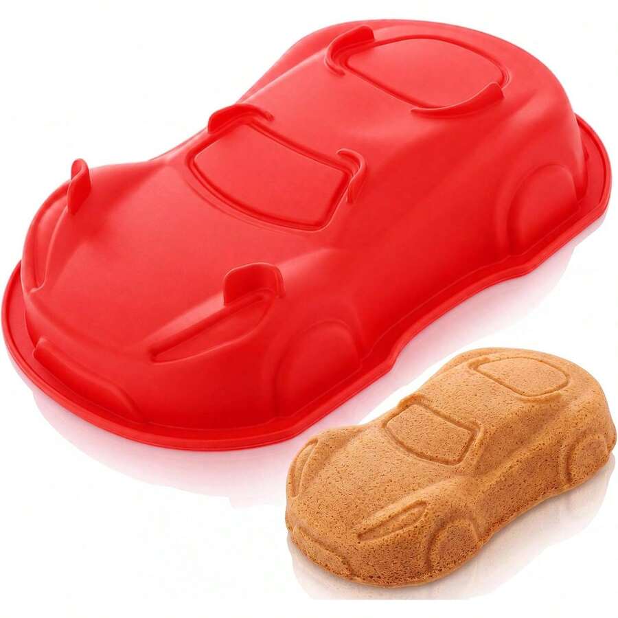 3D Race Car Cake Pan Silicone Mold Reinforced Bottom Nonstick 11.8x7.3x2.5" Size, Birthday Party Desserts, Handmade Baking, Easy Release, Durable Silicone - 1 - View 1