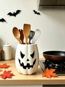 Halloween Pumpkin Kitchen Utensil Holder, Large Capacity Countertop Cooking Tool Organizer, Spatula Spoon Storage Container, Jack O Lantern Kitchen Decor, Fall Home Decoration - Pumpkin - View 3