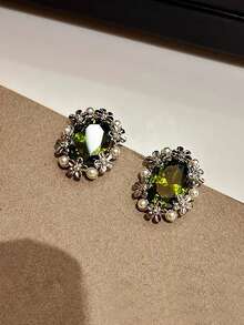 1 Pair Elegant Cubic Zirconia Geometric Flower Faux Pearl Stud Earrings, Suitable For Women's Party And Event Wear - Multicolor - View 7