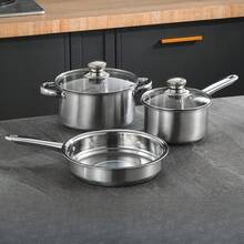 Stainless Steel 3Pcs Cookware Set Saucepan Stockpot Fry Pan W/Lids Steel Handle - View 7