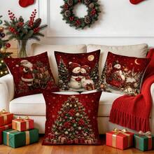 4pcs/1pc Sarung Bantal Motif Natal Vintage Latar Belakang Merah Tanpa Isian, Sarung Bantal Cetak Satu Sisi, Cocok untuk Dekorasi Rumah Ruang Tamu dan Kamar Tidur, Sarung Bantal Sepanjang Musim - MultiWarna - View 7