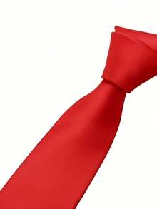 1pc Men's Solid Color Smooth Glossy Texture 5CM Ultra-Slim Polyester Necktie, Suitable For Wedding, Celebration, Christmas, Thanksgiving And Other Occasions - Red - View 2