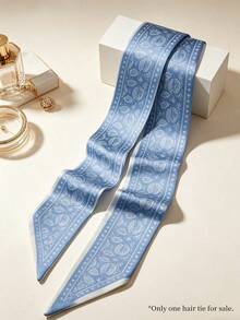 Moemton Women's Office Soft Style Gray-Blue And White Paisley Pattern Silk Skinny Scarf, Soft Accessory For Shirts And Blazers, Daily Neck Wear - Baby Blue - View 7