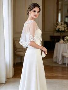 Bridal Lace Mesh Bolero Shrug, Thin Arm Cover Outer Layer, Evening Dress Decorative Shawl - Multicolor - View 3