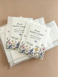 客製化 Happy Tears 婚禮面紙，可印姓名與日期，花卉口袋面紙包，婚禮儀式伴手禮，新娘紀念禮物 - 彩色 - 查看 6