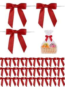 Christmas Satin Ribbon Bows, Twisted Bows, For Gift Wrapping, Bows With Twists, Suitable For Graduation Gift Decoration, Mother's Day Gift Decoration, Crafts, Weddings, Bridal Showers, Birthday Party Decoration - Red - View 10