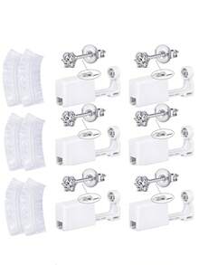 2/4/6/8pcs Hypoallergenic Self-Piercing Nose Stud Set, Disposable Nose Piercing Gun With Piercing Tool, Suitable For Cartilage, Tragus, Helix Piercing, Piercing Gun With Piercing Jewelry (Silver With 4mm CZ Diamond) - Multicolor - View 11