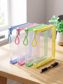 2pcs Macaron Edge Transparent Zipper File Bag Set, A4 Thickened PVC Transparent Storage Bag With Portable Handle, Clear Bag Body Allows Viewing Contents Without Opening, Includes File Bag And Gel Pen Combination - Zipper Document Bag - View 1