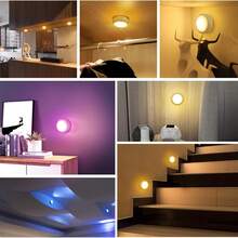 RGB LED Puck Lights, Battery Operated Under Cabinet Lights With Remote Control, 13‑Color Changing Dimmable Wireless Night Lights, Stick‑On Closet Showcase Display Lights For Kitchen, Shelf, Bar, Bedroom Decor - 6 Pcs - View 6