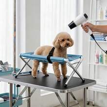 1pc Pet Grooming Hammock Foldable Stand For Dog Grooming Hammock Aluminium Alloy Support Suitable Support For Nail Trimming Bathing & Care Ear Cleaning And Daily Care(Black Strap) - Baby Blue - View 5