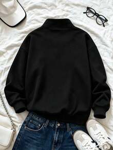 2 Pieces Set For Young Women And Girls, Half-Zip Sweatshirt With Pink Bow Print And Wide-Leg Pants, Loose Fit Stand Collar Sweatshirt And Loose Wide-Leg Pants Matching Set, Suitable For Autumn/Winter Daily Wear - Black - View 7