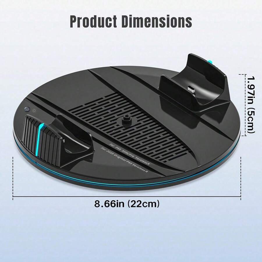 Vertical Dock For P/S/5/Slim/PRO Consoles, With Colorful Lighting And Two Game Controller Charging Ports - View 1