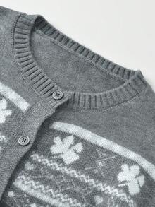 Cardigan Rajut Lengan Panjang Leher Bulat Motif Fair Isle untuk Wanita - Grey - View 9