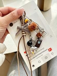 DIY Maillard Style Vintage Camera Pom Pom Keychain Pendant Bow Bag Charm, INS Style Phone Charm, Suitable As Gift For Friends, Family, Classmates - Multicolor - View 7