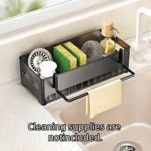 1pc Kitchen Sink Organizer With Towel Bar, Countertop Sponge Drainer Storage Rack For Dish Soap, Brushes And Scouring Pads, Fits Kitchen And Bathroom, Keeps Counter Neat, Great For Daily Use And Christmas Home Arrangement - Multicolor - View 7